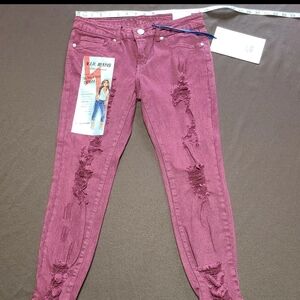 Women's Juniors Size 7 Distressed Purple/maroon Jeans NWT